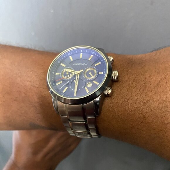 CRRJU Man stainless steel blue and silver quartz wristwatch - Picture 4 of 11